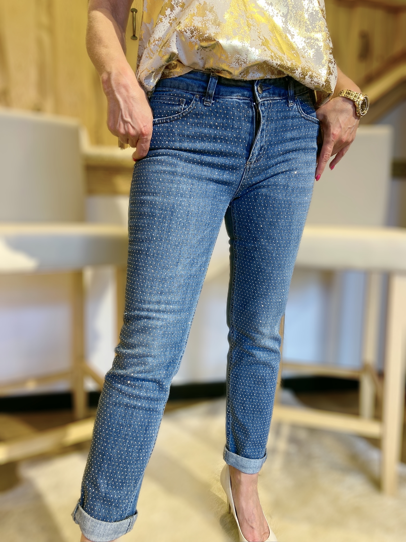 Jeanshose "Gold-Glitzer"